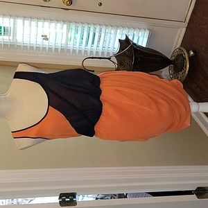 Pure Sugar orange navy blue sleeveless dress gathered skirt ruched sides M NEW…